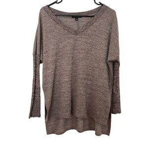 SIGNATURE STUDIO Sweater V-Neck  Grey Mauve High-Low Small